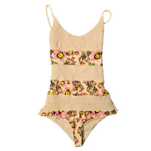 Tori Praver Smocked Floral One-Piece Swimsuit Size: Small